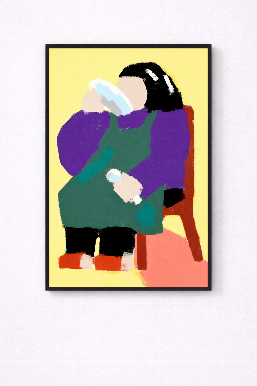 Femme assise et assiette 60x80